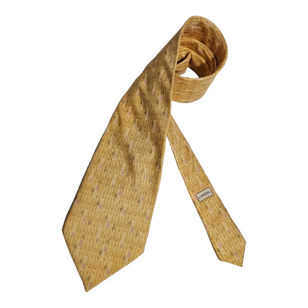 LANCEL Yellow Guitar Silk LUXURY Tie ITALY